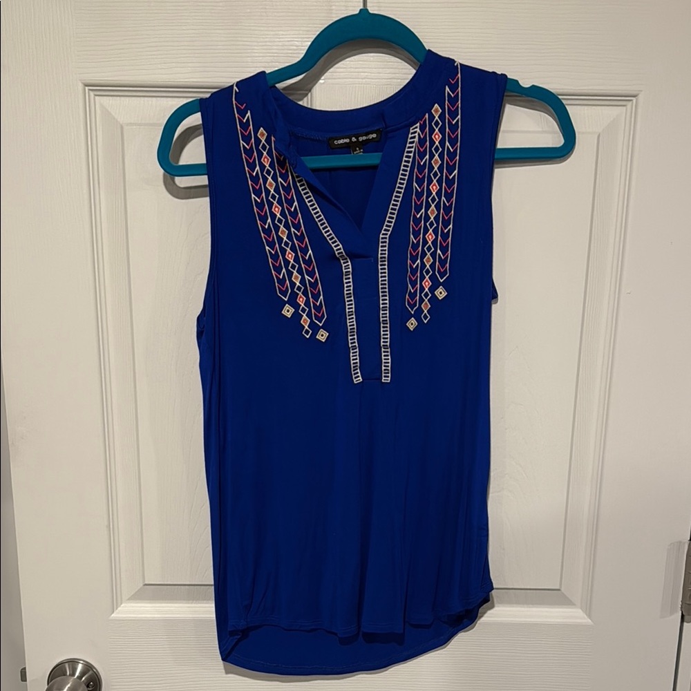 Crown & Ivy Blue Embroidered Women's Top